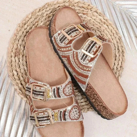 Brown Boho Women's Flat Sandals - Picture 2 of 5